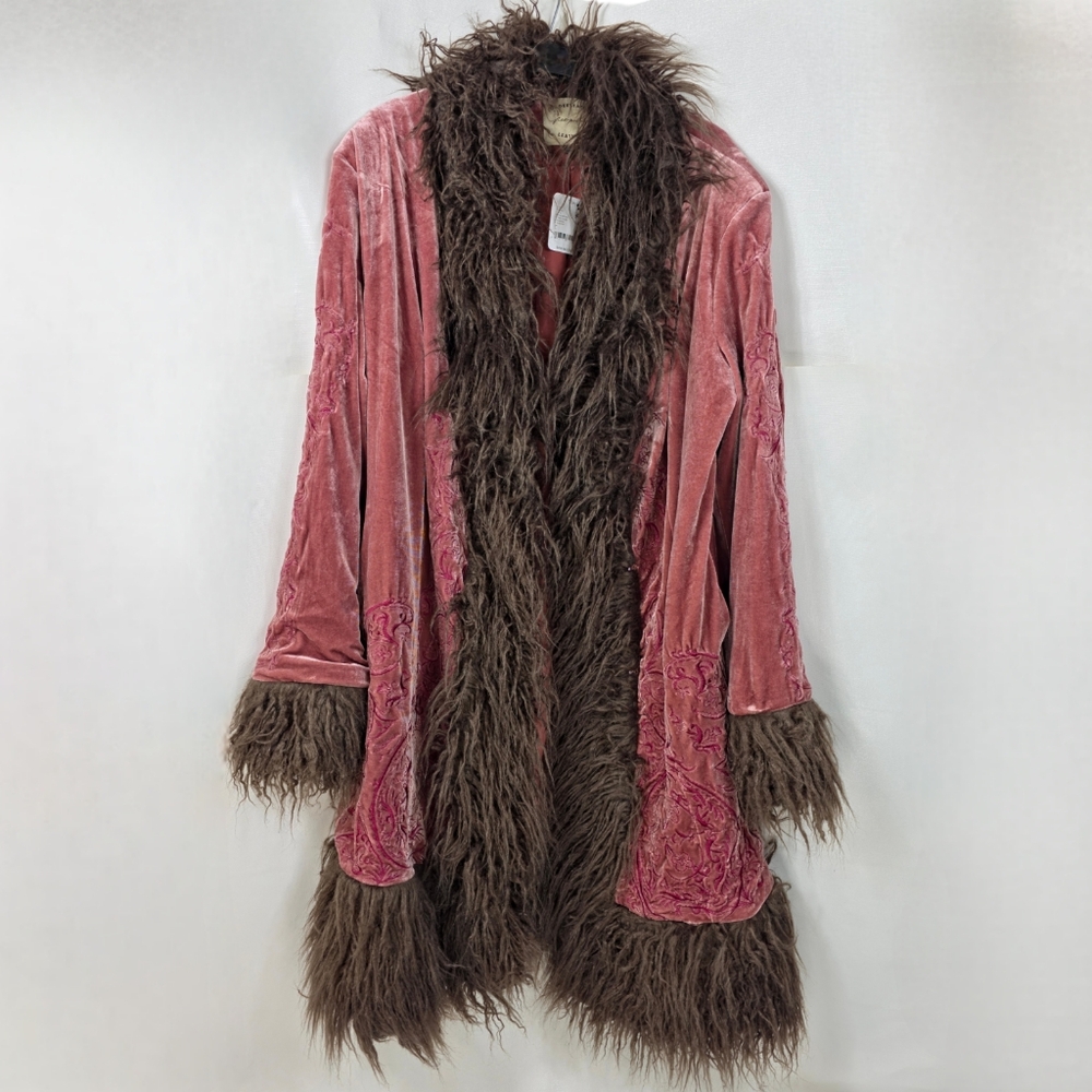 Free People x Understated Leather Moon Glow Velvet Coat Hook Eye Pink L NWT